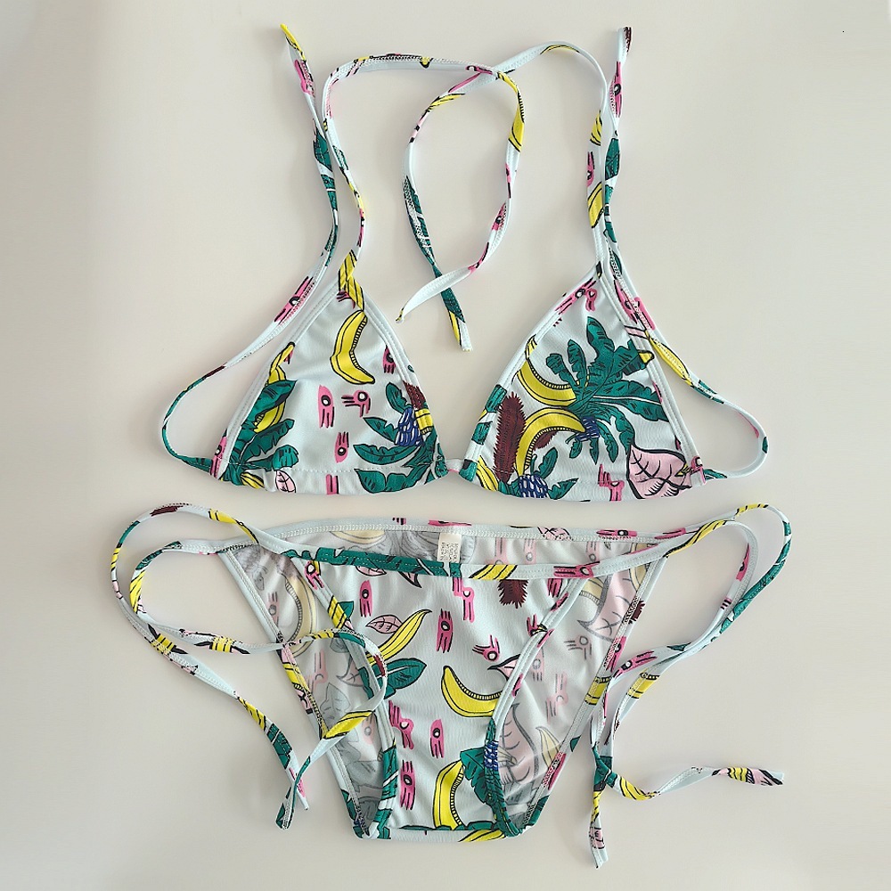 2025 new swimsuit women's floral lace up sexy three-point beach bikini with chest cushion designer swimwear