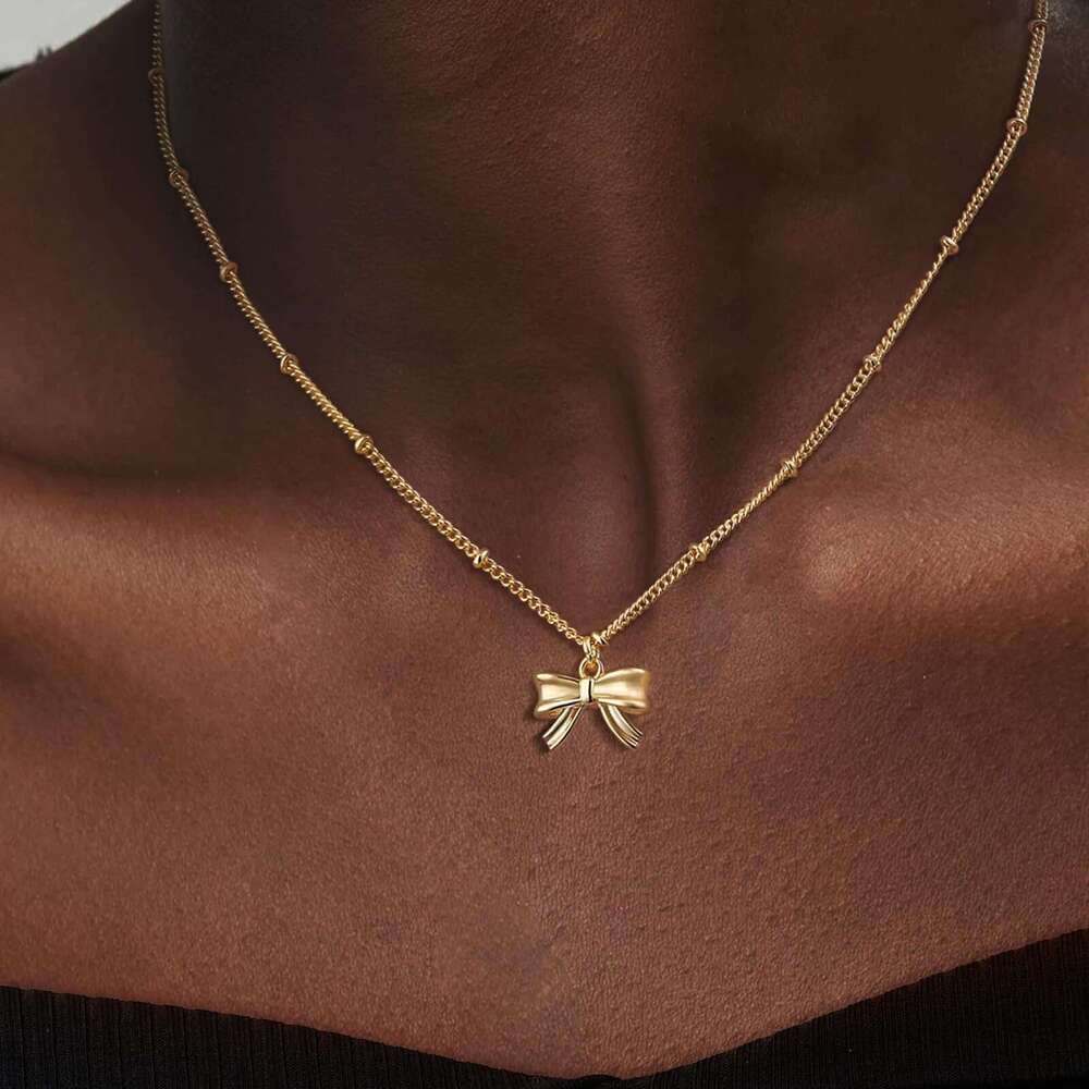New smooth bow pendant women's collarbone chain, high-end temperament necklace, birthday gift