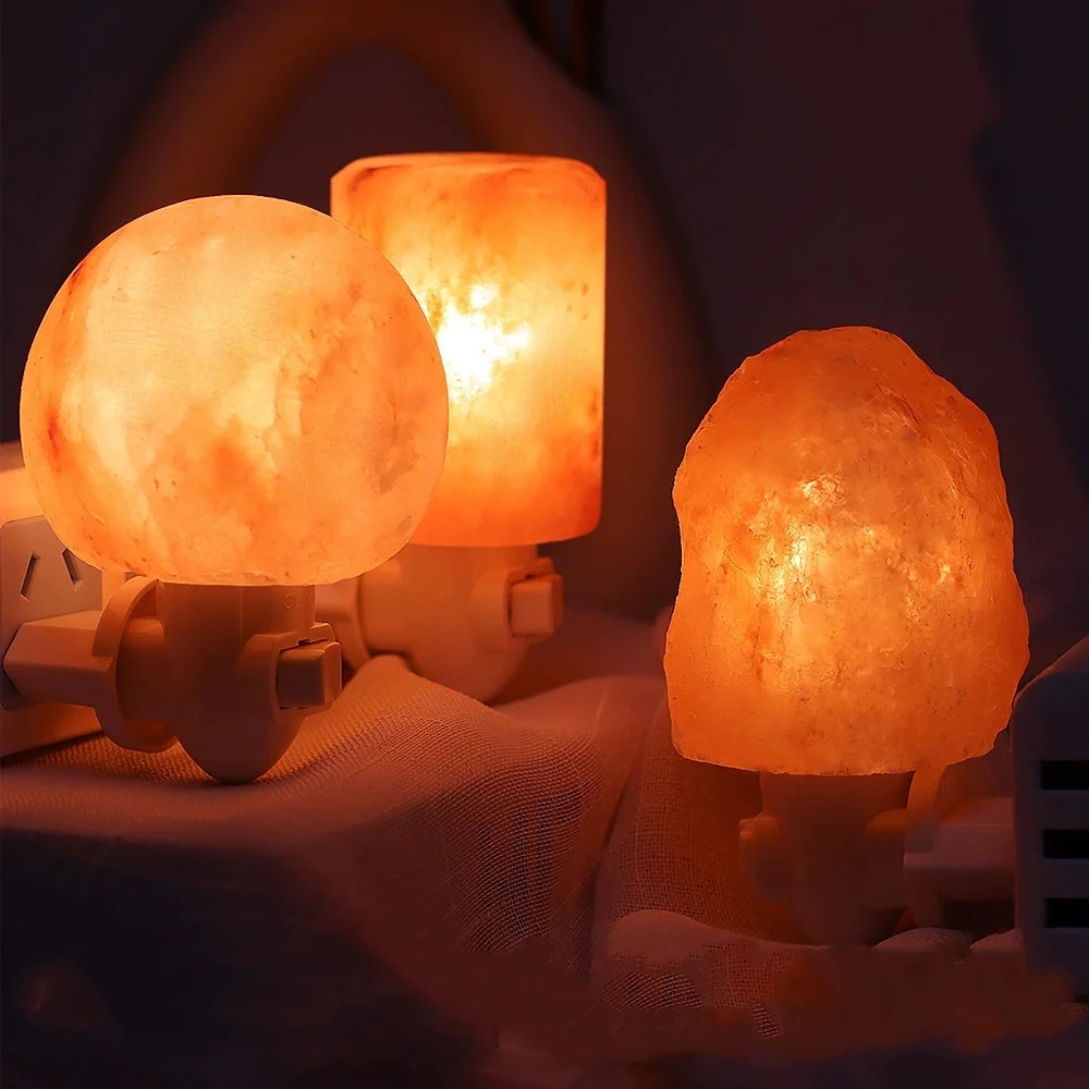 Himalayan Warm White Salt Lamp Night Light Natural Crystal Hand Carved Air Purifying with Plug Release Negative Ions Bedroom 250225