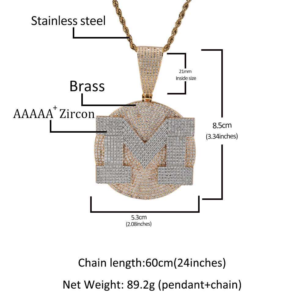 TBTK Custom Initial Letter Round Pendant Personalized Medallions Micro Paved Out Cubic Zirconia Hiphop Jewelry For Men