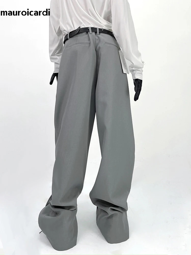 Mauroicardi Spring Extra Long Black Flowy Baggy Wide Leg Pants for Mens Clothing Fashion Loose Casual Soft Gray Trousers 250225