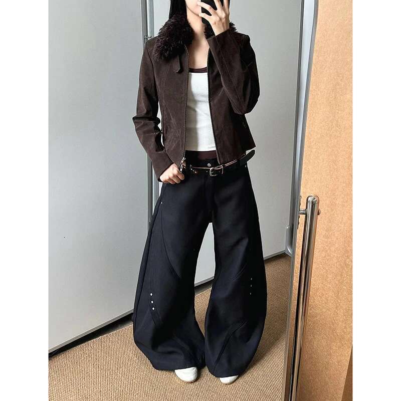 Drapey Black Suit Pants For Women High-End Design Loose Versatile Wide-Leg Casual Trousers High Street Haruku Mopping Hip Hop
