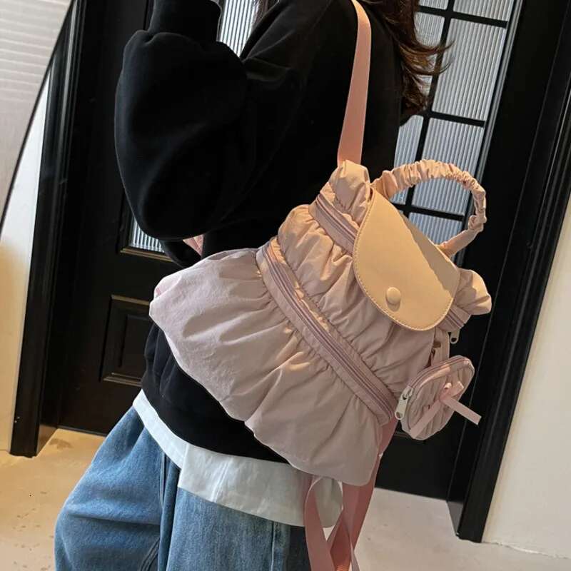 Double Zipper Design Korean Backpacks Large Capacity Casual Tote Bags Pleated Chic Students Bookbags Haruku Backpack For Women