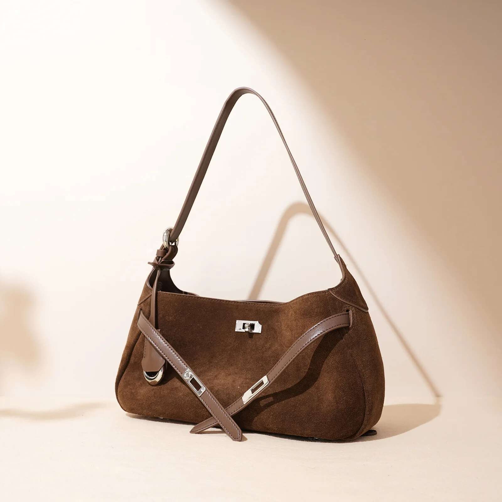 Rectangular High Quality Underarm Shoulder Bag Suede Leather Women's Fashion Bags Small Half Moon Handbags
