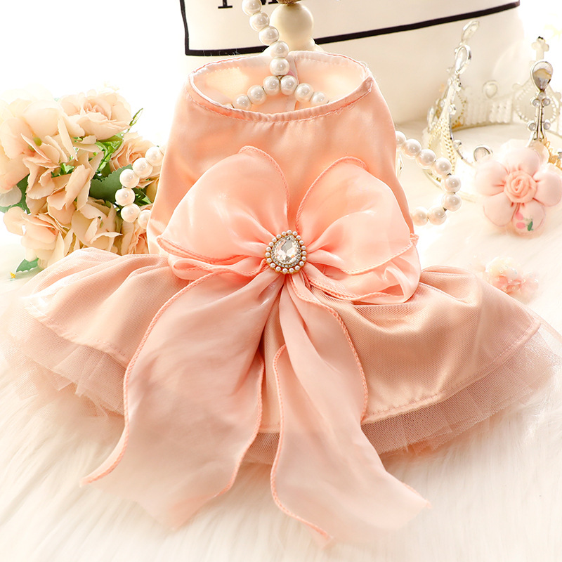 2025 Pet Wedding Dress Rose Pink Big Bowknot Dog Princess Dress Designer Dog Clothes Supplies