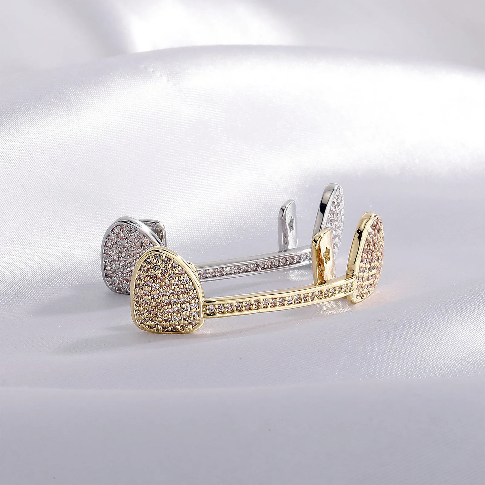 Hip Hop Golden CZ Teeth Hat Cube Zircon Ice Out Mini Paving Charm Grill Mens Jewelry Role Play 250220