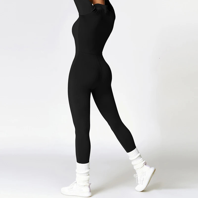 Warm Thin Fleece Jumpsuits Womens Tracksuit Winter One-Piece Sports Suit Black Fitness Jumpsuit Long Sleeves Workout Bodysuit 250224
