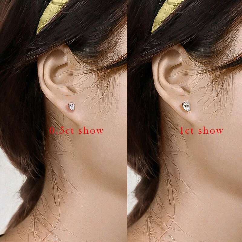 Smyoue 0.5CT 1CT Pear Cut Certified Moissanite Stud Earrings for Women 100% Sterg Sier Plated Gold Wedding Jewelry