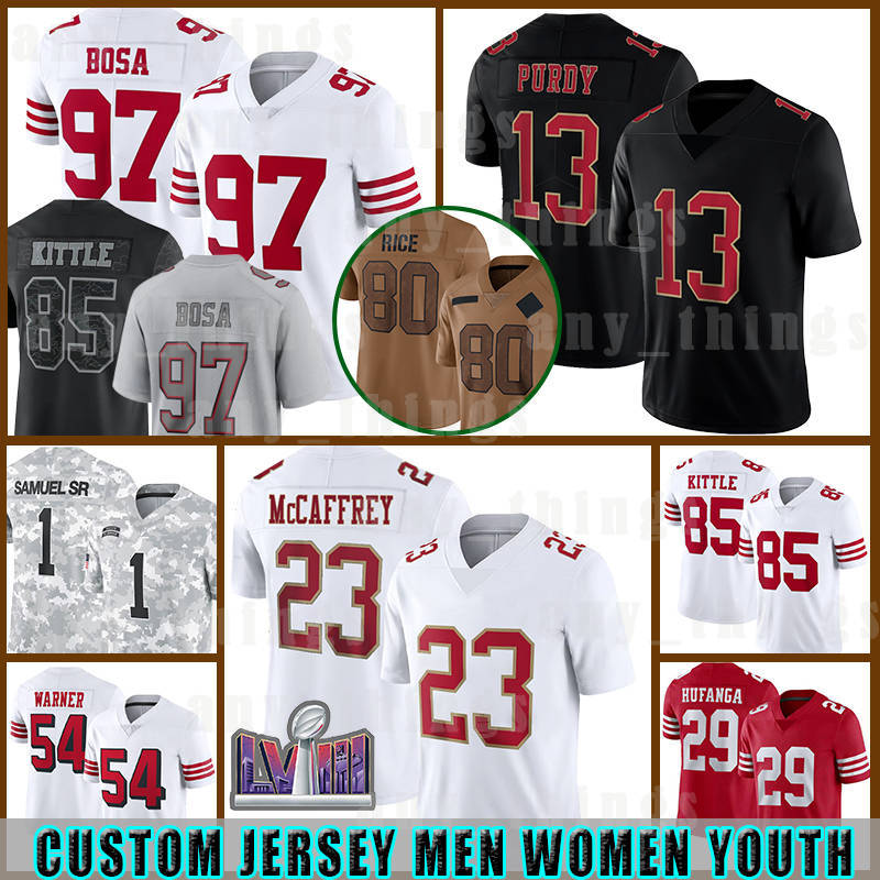 Brock Purdy Football Jerseys Christian McCaffrey George Kittle Deebo Samuel Sr Fred Warner Nick Bosa Ricky Pearsall Jauan Jennings Brandon Aiyuk Talanoa Hufanga