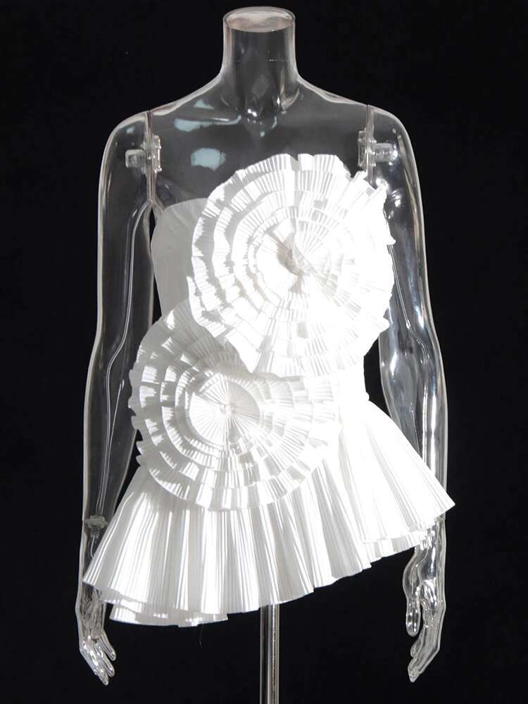 Pleated Summer Tank Tops For Women Strapless Sleeveless Spliced Ral Irregular Vest Female Fashion Clothing New