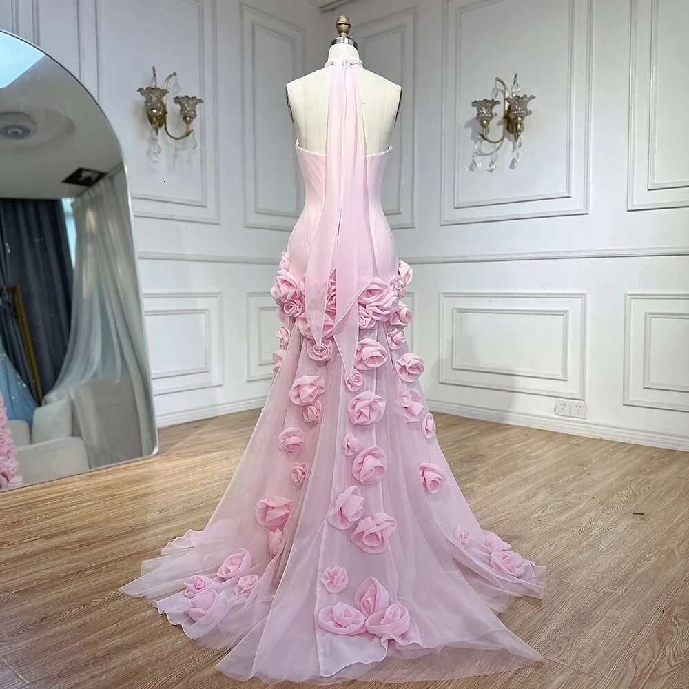 Serene hill Arabic pink mermaid evening dress with res 3d strapless side division for custom graduation party 2025 prom