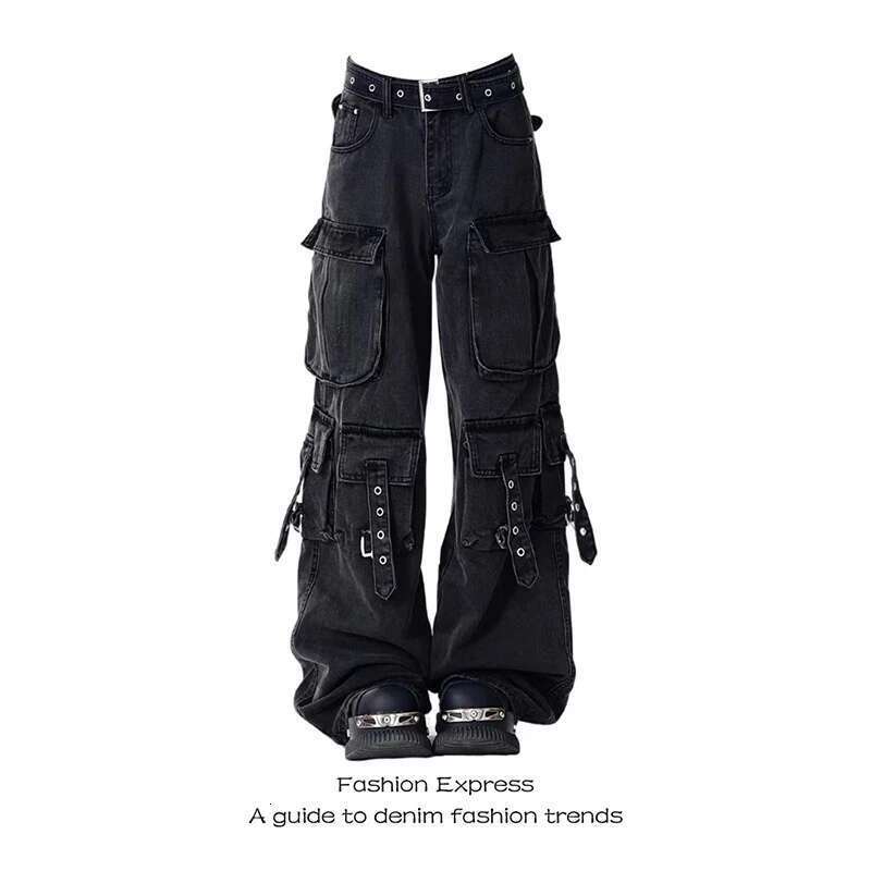MDNG Women Y2k Japanese Streetwear Design Cargo Denim Pants Long Trousers American Vintage Gyaru 2000S Aesthetic Grunge Jeans
