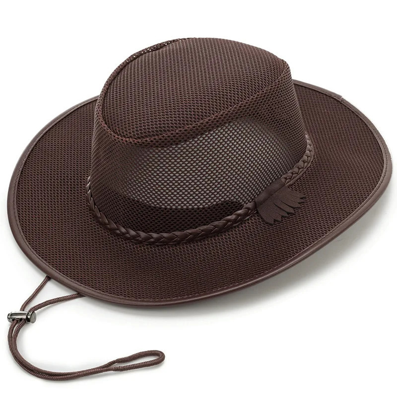 Hollow Out Breathable Solid Color Adjustment Rope Men Jazz Hat Summer Sun Protection Outdoor Wide Brim Cowboy Hat Beach Cap 250218