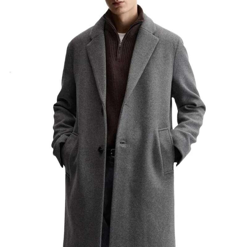 European American Men's Medium And Long 40% Wool Gray Suit Collar Woolen Coat Men