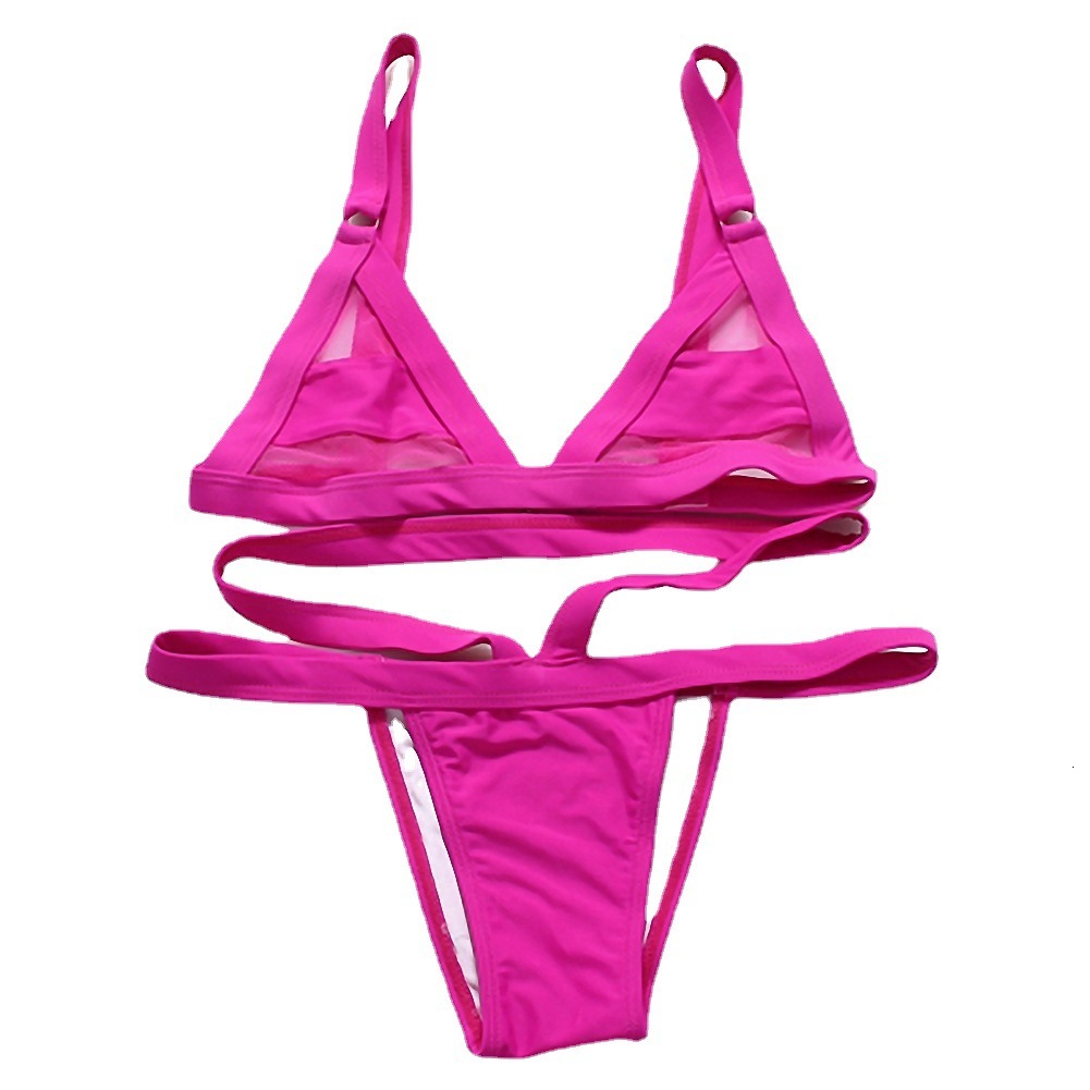 Hot selling designer swimwear mesh splicing strap bikini sexy perspective lace hollow women's swimsuit