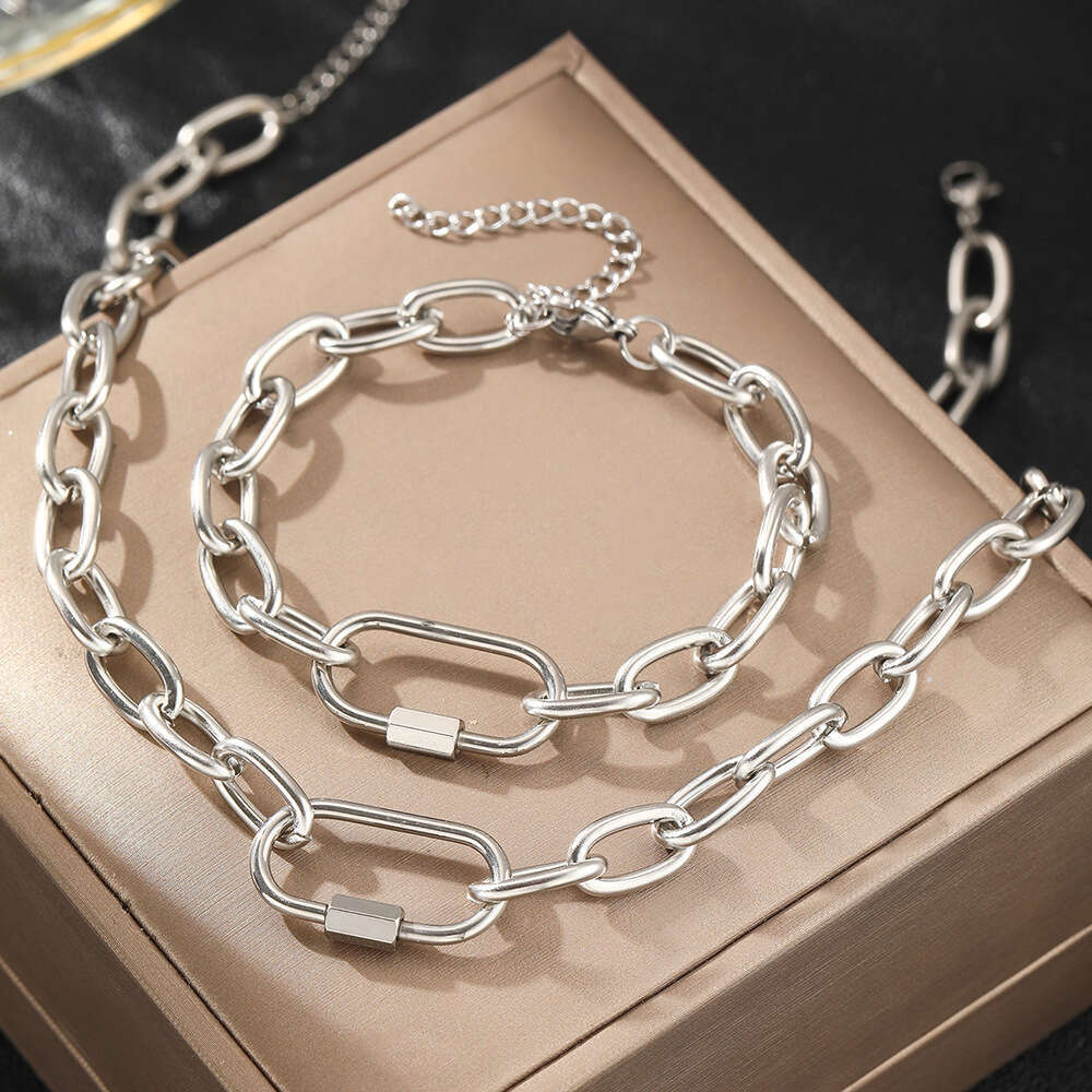 designer bracelet Jewelry hip-hop personality O-chain stainless steel bracelet set, niche geometric versatile necklace