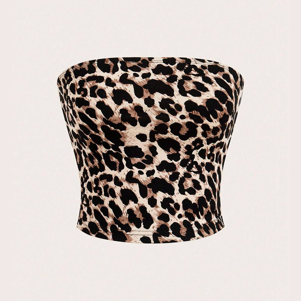 Leopard Print Tube Design Removeable Halter Straps Without Padded Bikini Top Y2K bikini Top For Girl