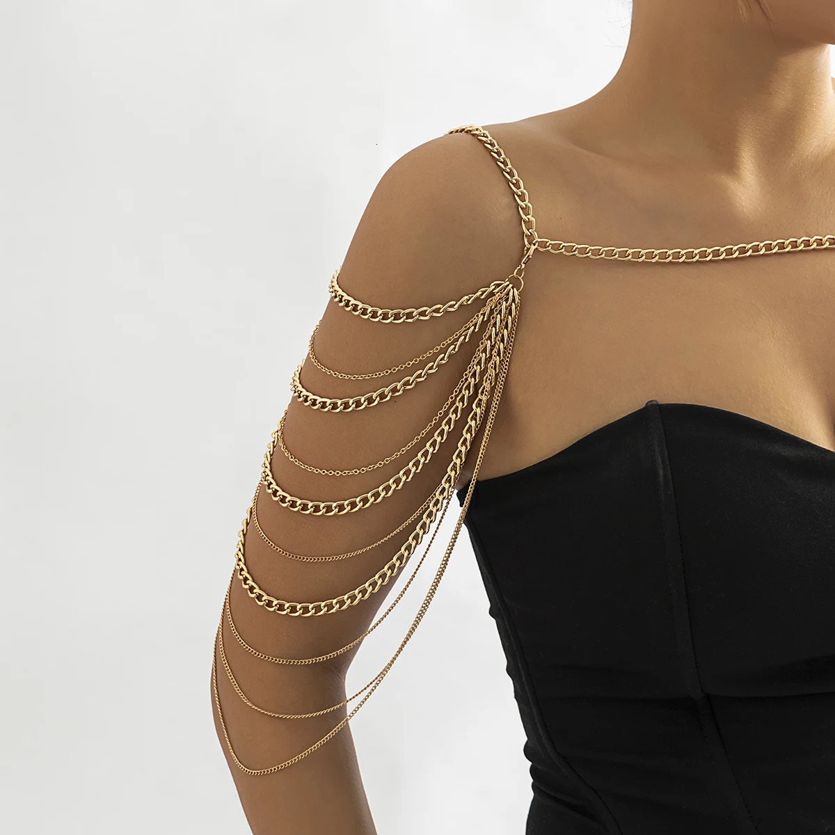 IngeSight.Z Multilayer Gold Color Metal Chains Shoulder Chain for Women Punk Long Tassel Neck Body Jewelry Party Gifts 250225