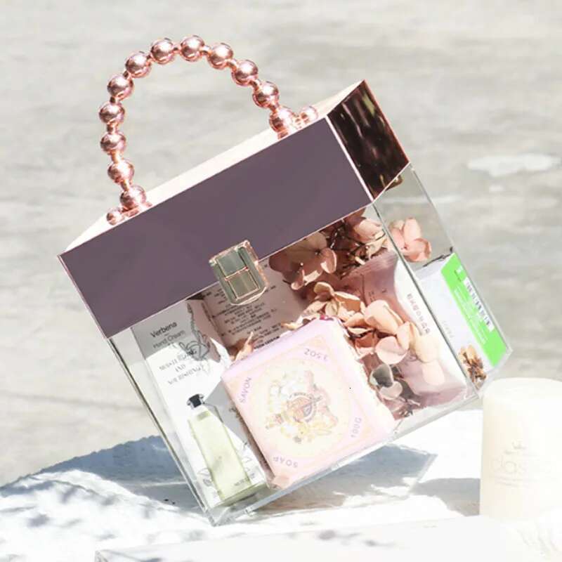 Acrylic Fashion Metal Handheld Lady Handbag High Quality Transparent Gift Box Banquet Evening Bag designer handbags women