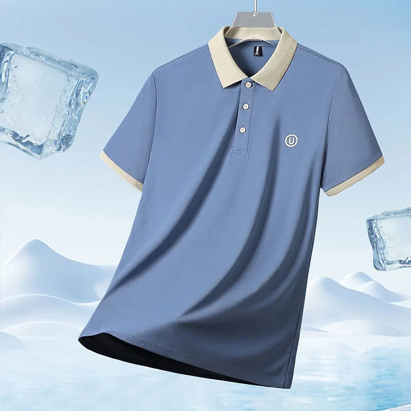 Mens high quality summer lapel mens short sleeve polo shirt fringe solid color business casual mens polo shirt M-4XL 206 250226