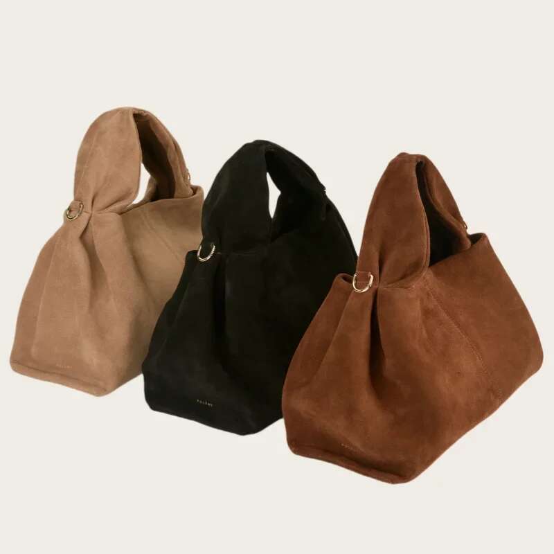 Annmouler French Cow Suede Large Genuine Handbag First Layer Cowhide Leather Top Handle Bag With Shoulder Strap Commute