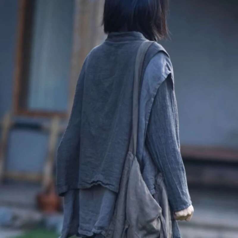 Cotton En Vests Spring Designal Tanks Tops Women Vintage Sleeveless Blouse Casual Irregular Lace Up Fake Two Ed Blusas