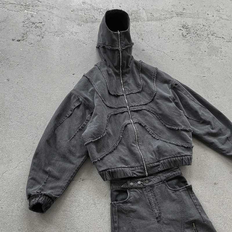 Men's Tracksuits Y2K denim jacket American patchwork style Gothic retro trend unisex streetwear punk streetwear oversized casual zipper hoodie z2