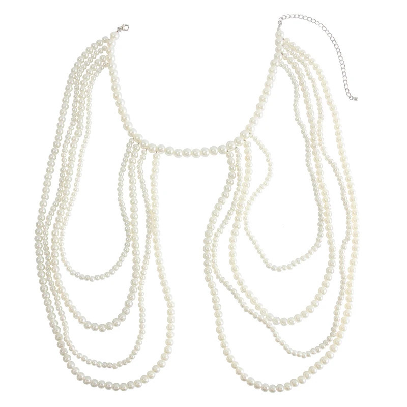 Fashionable multi-layer tassel retro style pearl shoulder chain banquet charm womens body chain jewelry 250225