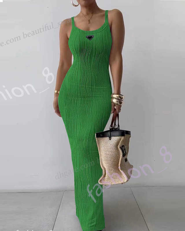 Basic & Casual Dresses Luxury Designer Women's tight fitting long skirt brand sexy slim fit sleeveless temperament dress for women