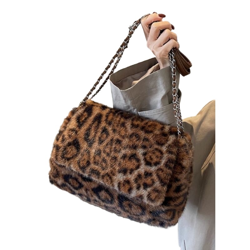 Leopard Vintage Chain Shoulder Bag Women, Underarm Handbags, Purse For Ladies