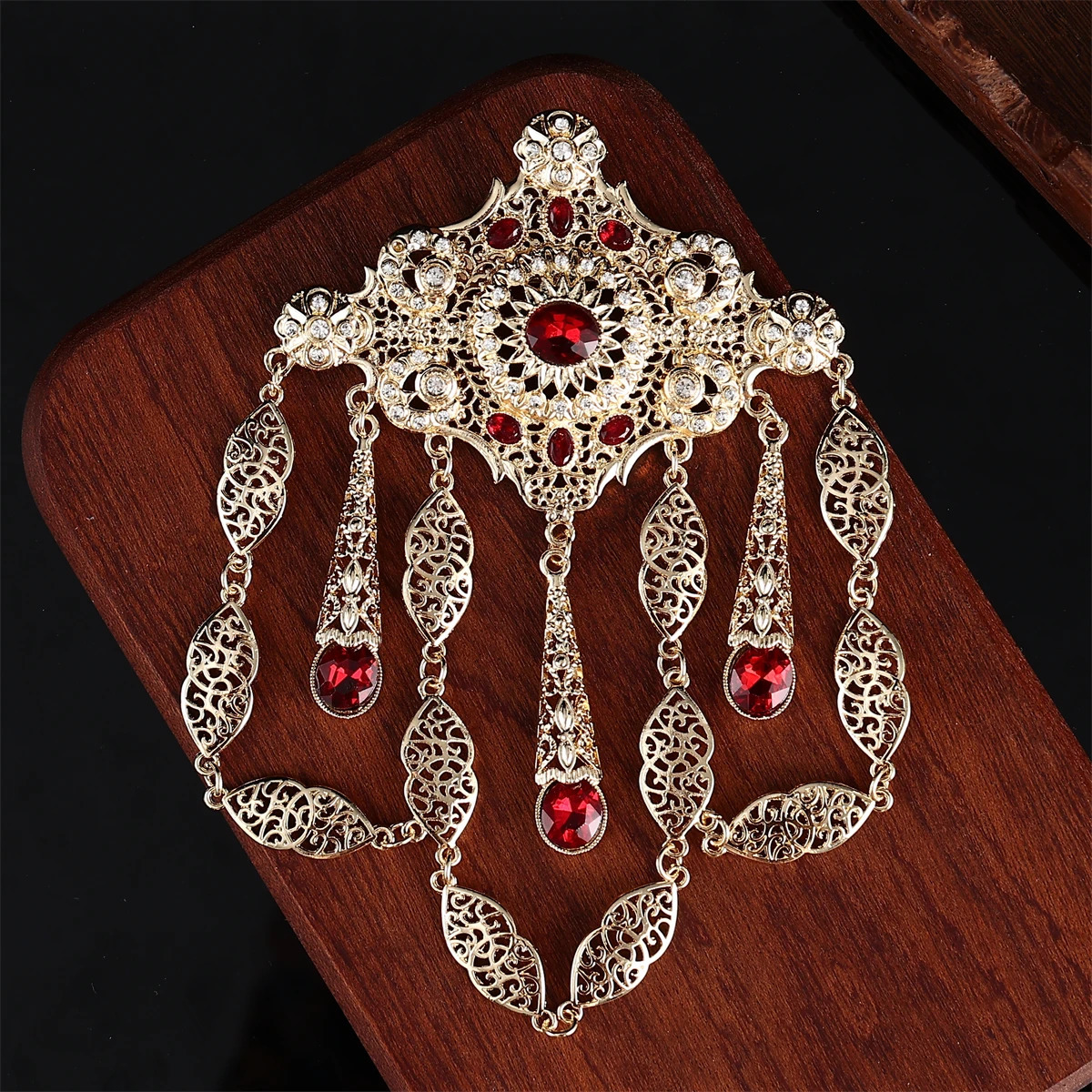 Fashion Trendy Style Arabic Metal Brooch Necklace Dual-Purpose Jewelry Hollowed-Out With Diamonds Womens Wedding Caftan 250225