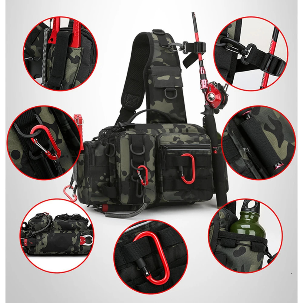 Fishing Tackle Backpack Lure Box Gear Storage Bag Fanny Pack for Men Fly Fishing Backpack with Rod Holder Sling Shoulder Bag 250226
