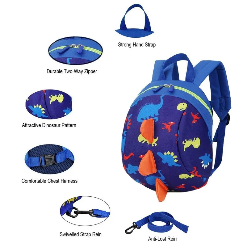 Infant Baby Dinosaur Safety Harness Backpack Toddler Kids Canvas Leash Anti-lost Kindergarten Bag Children Animal Schoolbags 250226