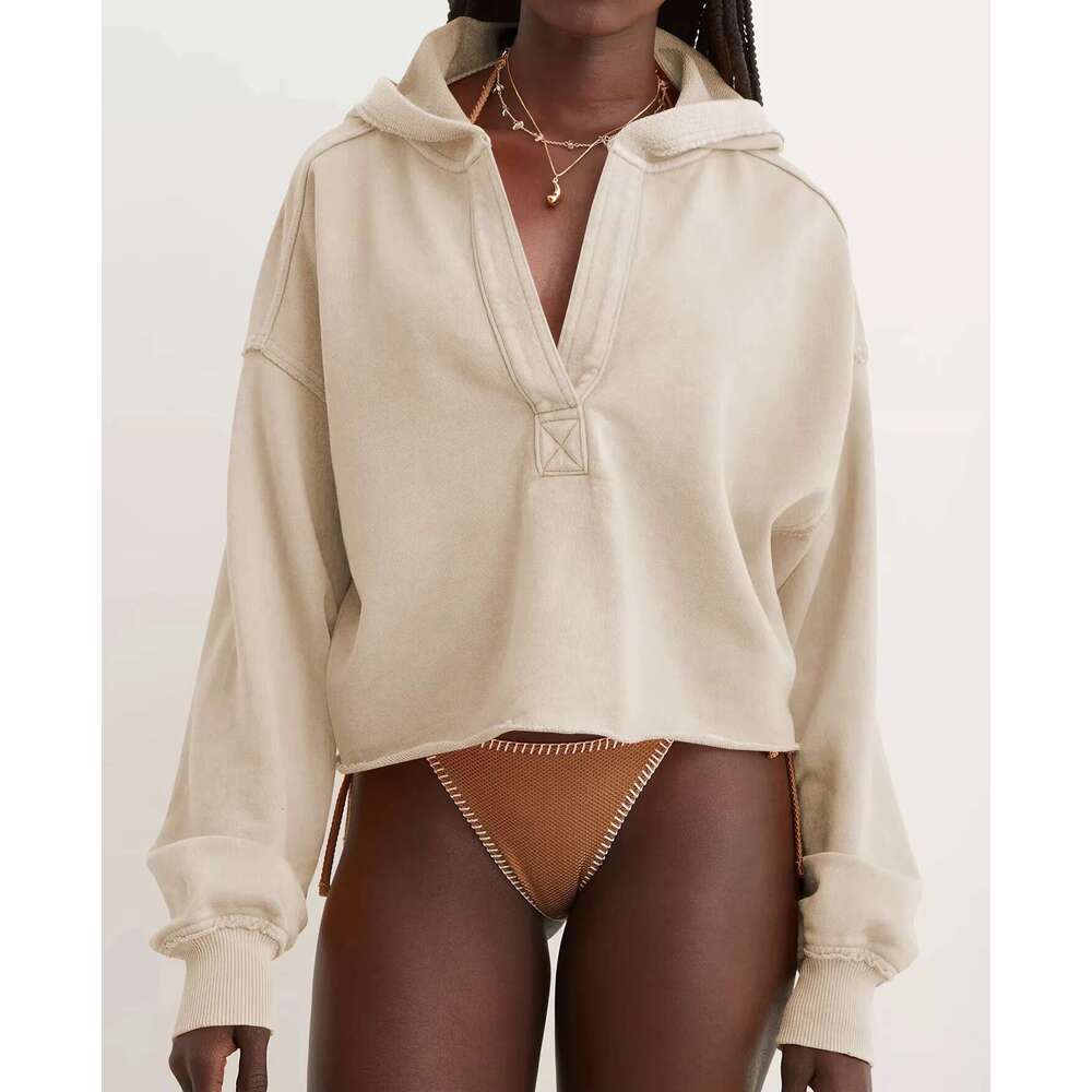 DUOLLB Wholesale Custom Women Cotton Casual Breathable Heavyweight Blank Grey Oversized Cropped Hoodie