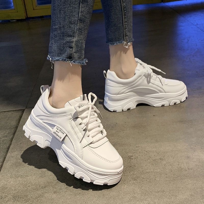 Top quality Brand High Quality New Style Free Delivery Designer Fashion Split Leather Chunky Sneakers White Shoes Lace Up Tenis Feminino Zapatos De Mu