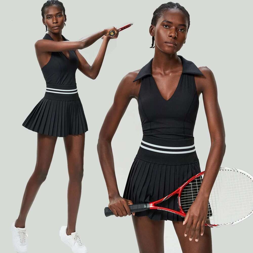 Women Two Pieces Yoga Set Solid Color Gym Top Tennis Skirt Sports Suit Breathable Quick Dry Short Sportswear Workout Clothes
