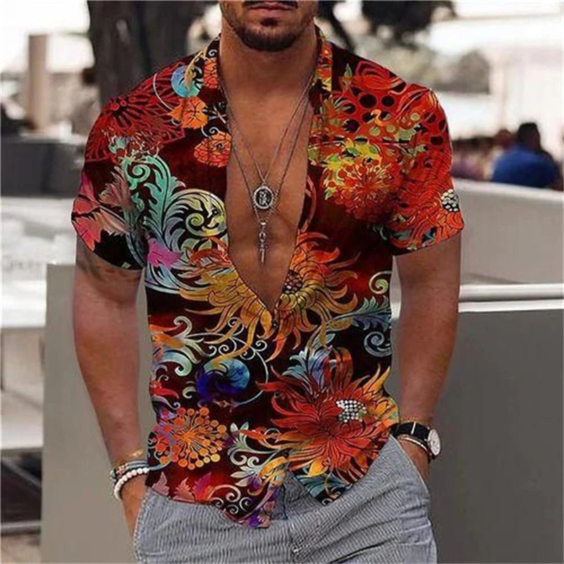 Vintage Casual Short Sleeve Mens 3d Print Blouse Lapel Summer Fashion Shirt Top Fashion Hawaiian Shirts Mens er Clothes 250224