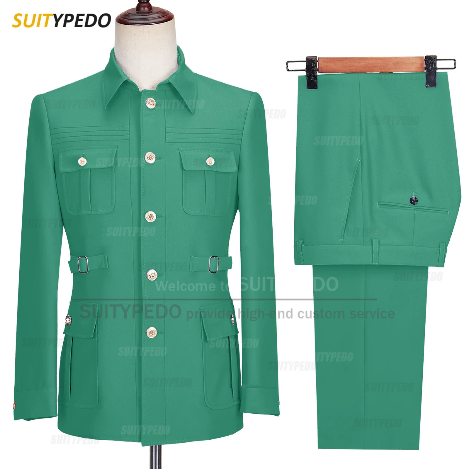 Fashion Men Suit Sets Gold Button Chinese Tunic Suit Blazer Pants 2 Piece Elegant Wedding Groom Jackets Slim Fit Business Tuxedo 250224