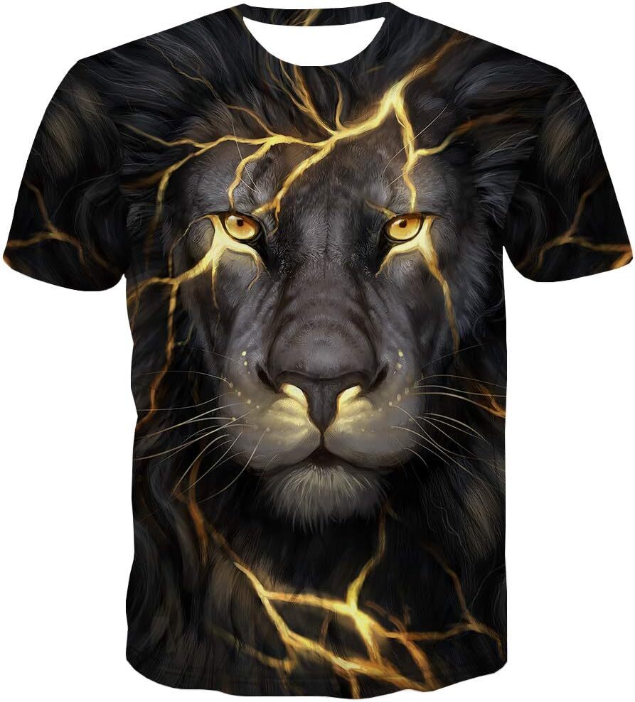 Mens T shirt Lion T Shirts for Men Animal Shirt Lightning Lions King Mens Short Sleeve tee Casual tops summer clothes