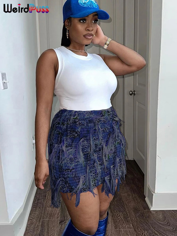 Weird Puss Peach Hip Skirts Women Thin Knit Colorful Tassel Wild Sexy Midnight Summer Trend Stretch Skinny Streetwear Bottoms 250225