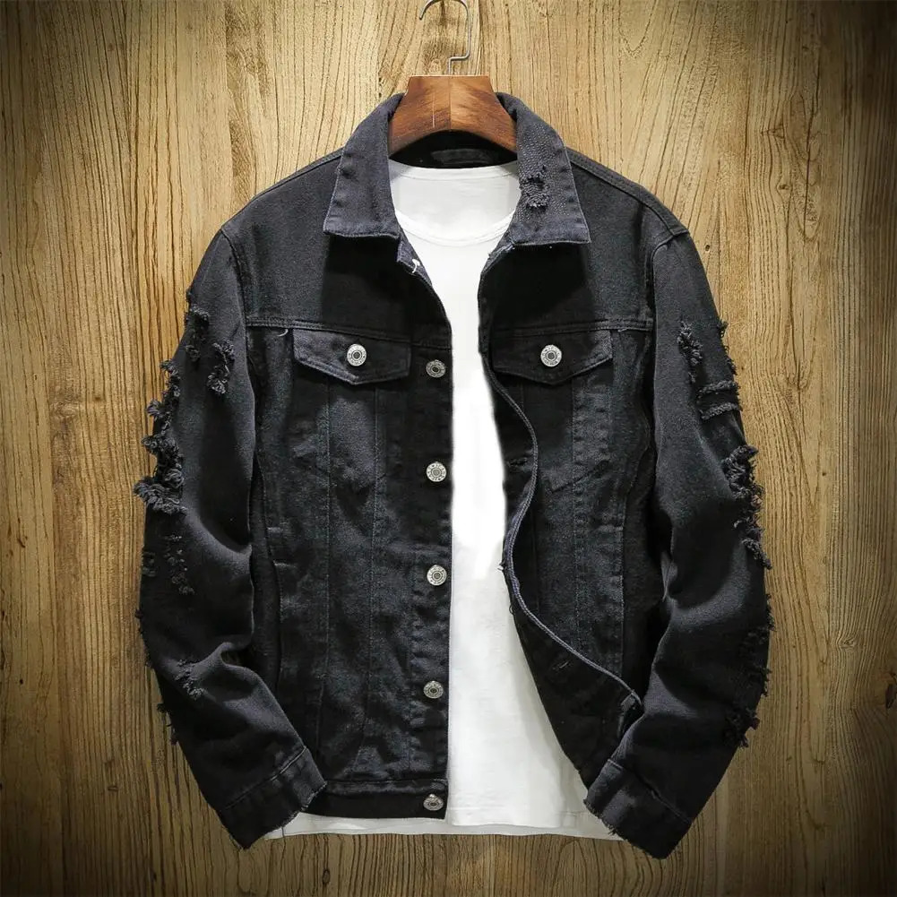 Slotted jeans mens jacket outerwear warm denim jacket loose button mens denim jacket solid color denim jacket 250225