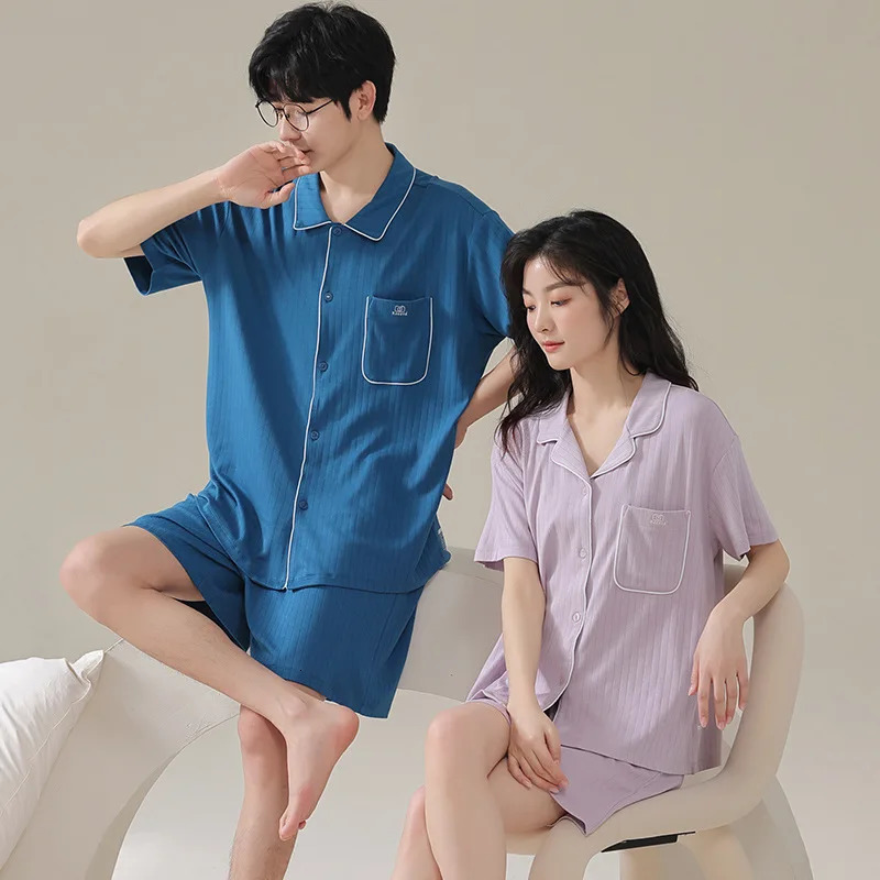 Modal Couples Pajamas Set Summer Short Sleeping Top Shorts Men Home Clothes Cardigan Women Sleepwear Women Men Pjs 250225