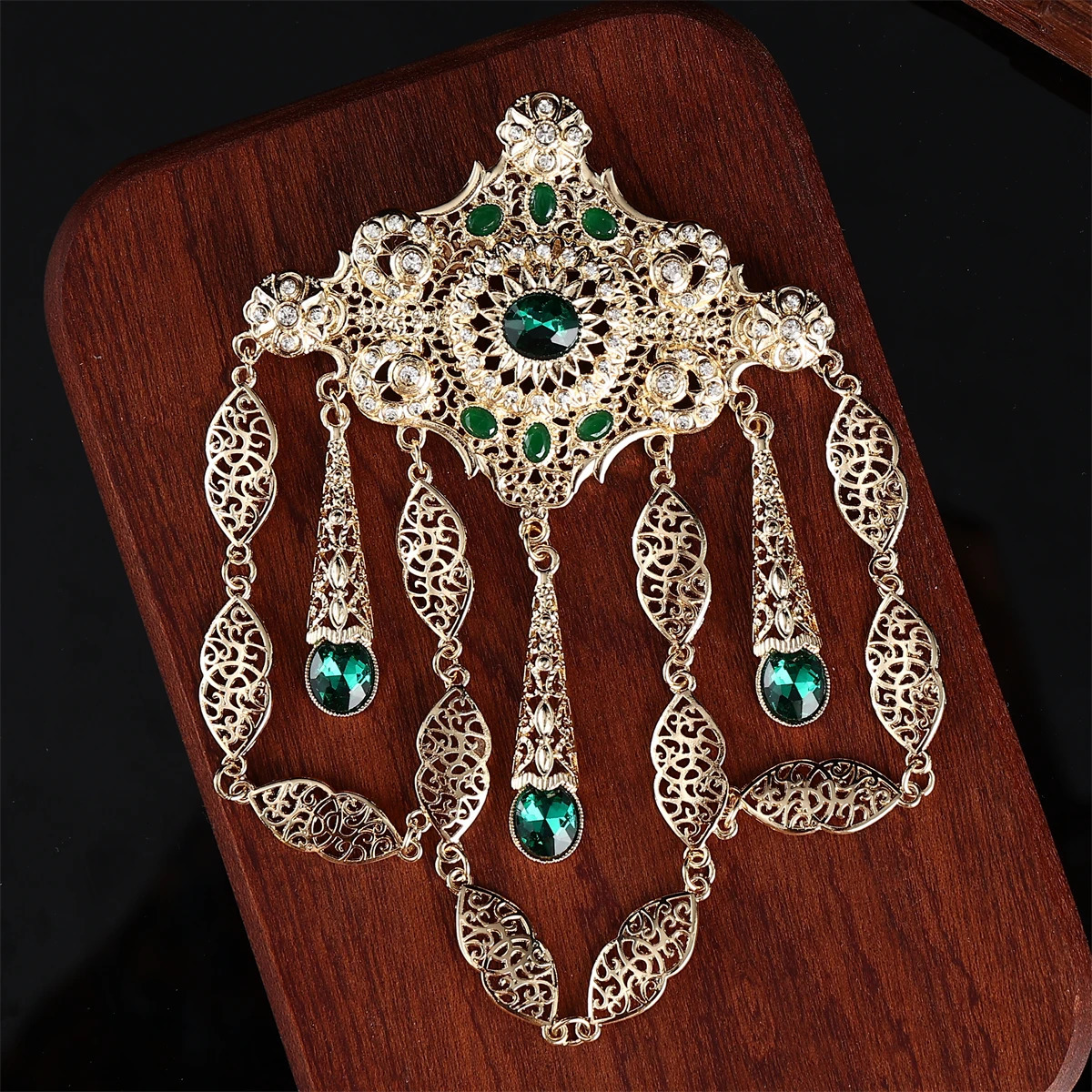 Fashion Trendy Style Arabic Metal Brooch Necklace Dual-Purpose Jewelry Hollowed-Out With Diamonds Womens Wedding Caftan 250225