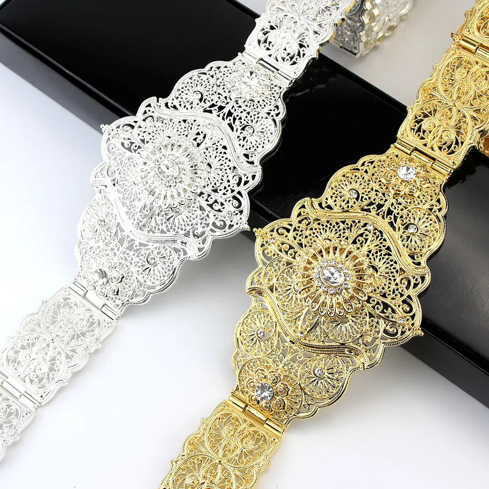 Sunspicems Elegent Morocco Caftan Belt For Women Caucasus Bride Wedding Jewelry Turkey Crystal Robe Waist Chain Belt Gold Color 250225