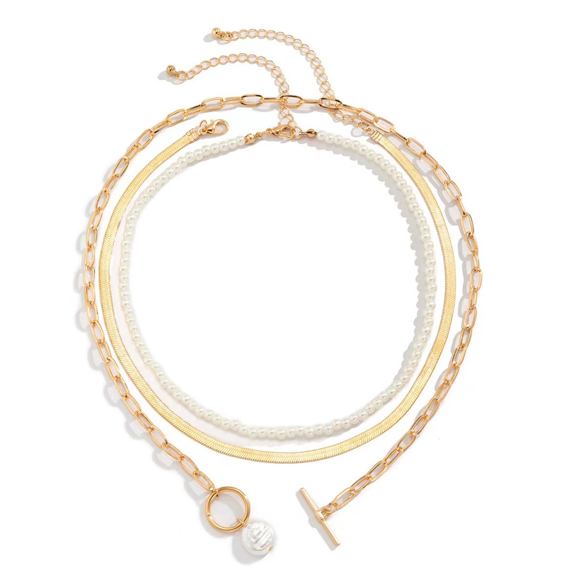 Europe and the United States cross-border jewelry temperament millet grain pearl collarbone necklace female hip-hop metal wind snake bone chain neckla