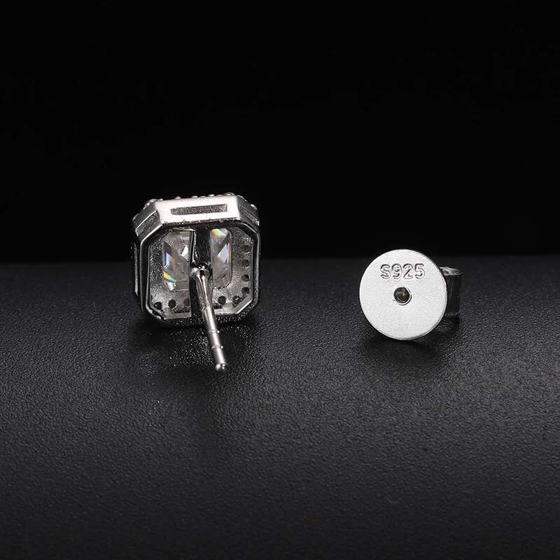 D VVS Ascher Cut Moissanite Square Stud Earrings Sterg Sier High Quality For Women Wedding Jewelry Passed Dia Test
