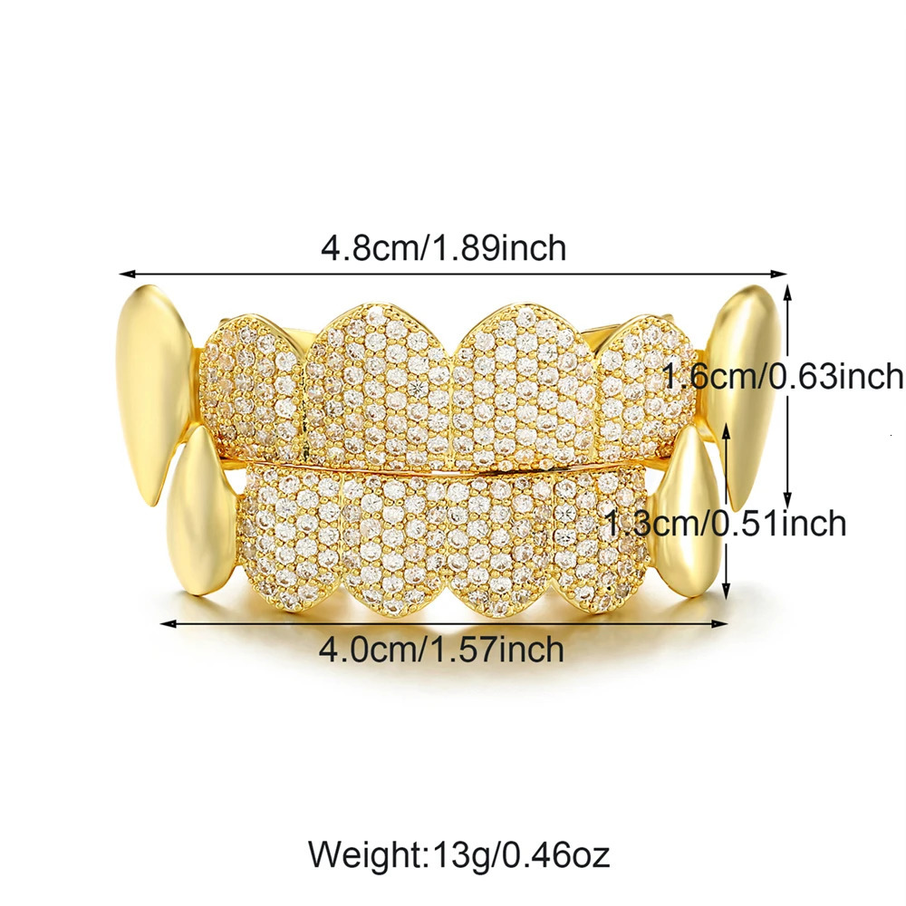 Hip Hop CZ Teeth Caps Cubic Zircon Iced Out Micro Pave Top Bottom Charm Grills For Men Women Jewelry Cosplay Xmas Gift 250225