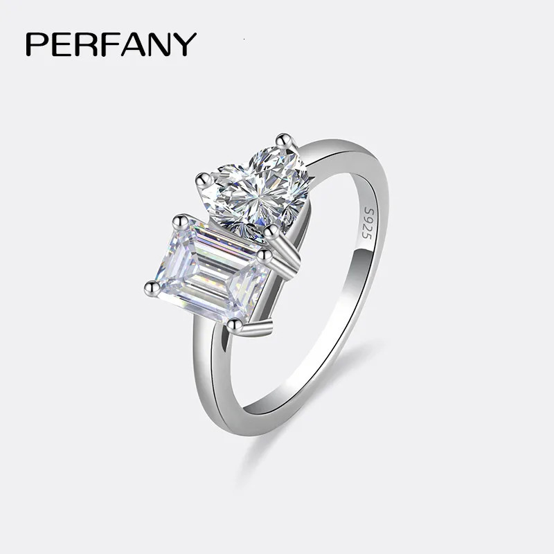 PERFANY 2CT Heart-Shaped Womens Ring S925 Pure Silver Emerald/Radiation Cutting Laboratory Diamond Wedding Jewelry 250220