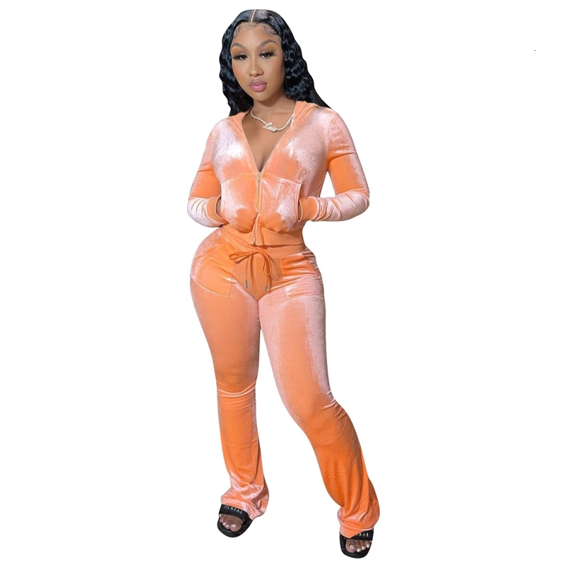 Womens Tracksuits Two Pieces Set 2025 New Solid Gold Velvet Casual Hat Wide Leg Pants Sportwear 15 Colors