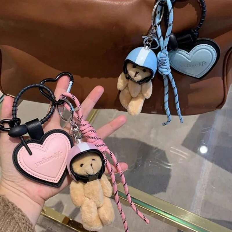 Cute Electric Car Bear Key 2024 New Trend Dahund Handing Plush Toy Girls School Bag Pendant